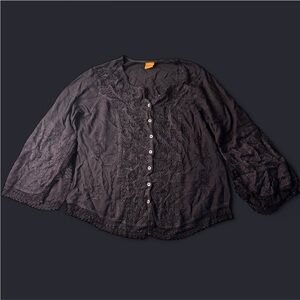 The Om Company boho black button down blouse